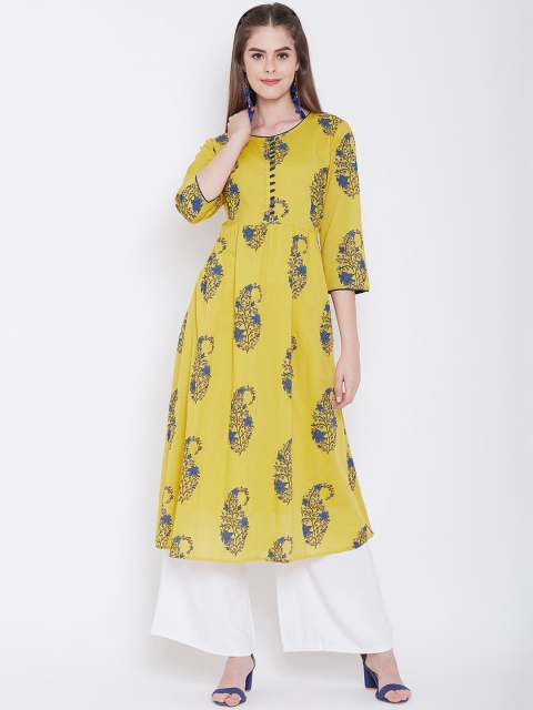 

Prakhya Women Yellow & Blue Printed A-Line Kurta