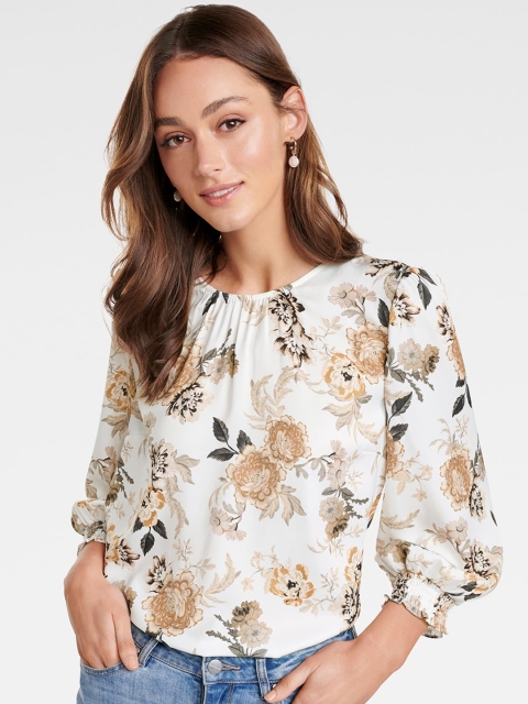 

Forever New Women Off-White & Beige Printed Top