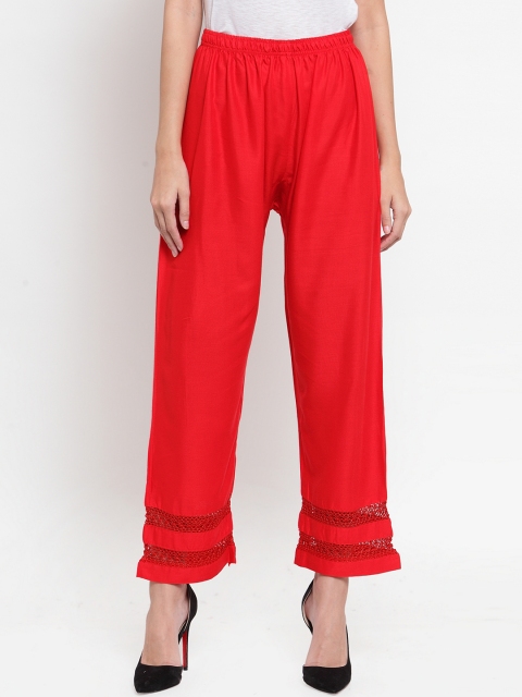 

Clora Creation Women Red Embroidered Straight Palazzos