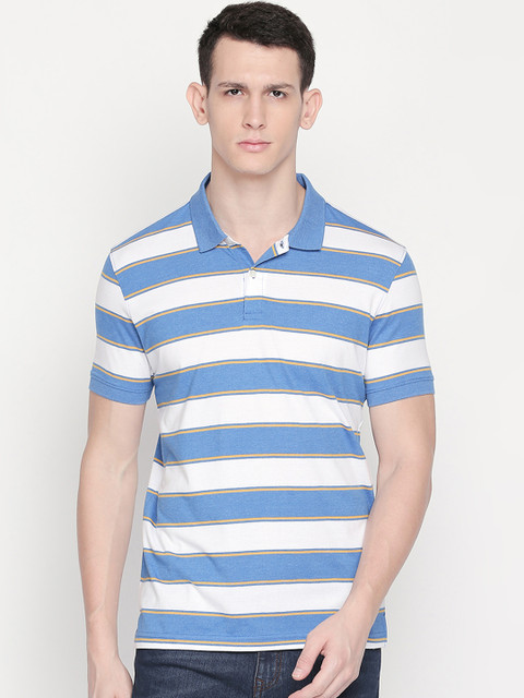 

BYFORD by Pantaloons Men Blue Striped Polo Collar T-shirt