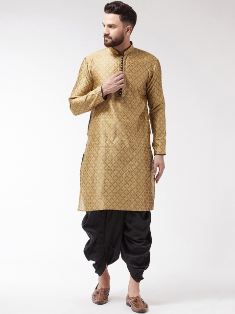 

SOJANYA Men Golden-Coloured & Black Self Design Kurta with Dhoti Pants, Gold