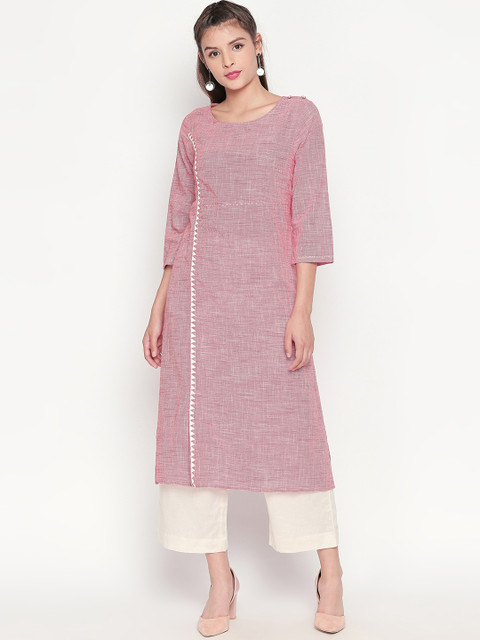 

RANGMANCH BY PANTALOONS Women Red & White Checked Straight Kurta