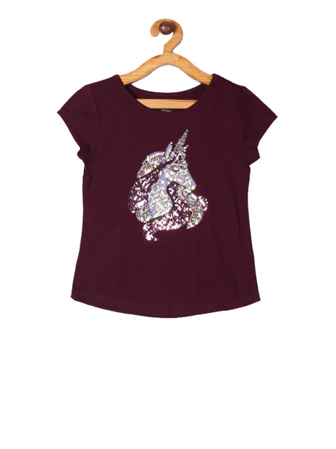 

The Childrens Place Girls Maroon Sequinned Round Neck T-shirt