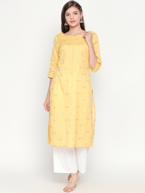 

RANGMANCH BY PANTALOONS Women Yellow Woven Design Straight Kurta