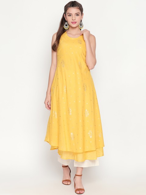 

RANGMANCH BY PANTALOONS Women Yellow Floral Printed A-Line Kurta
