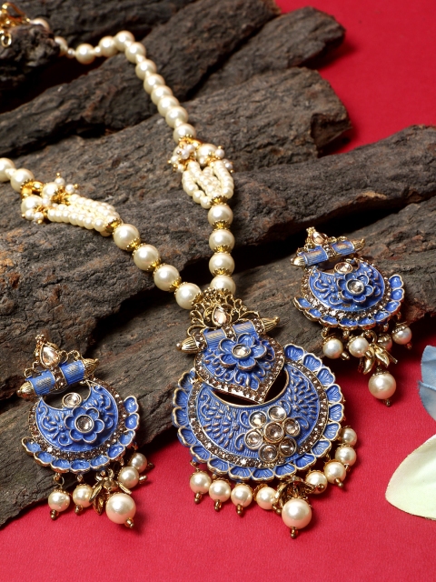 

ANIKAS CREATION Women Gold-Toned & Blue Coloured Jewellery Set