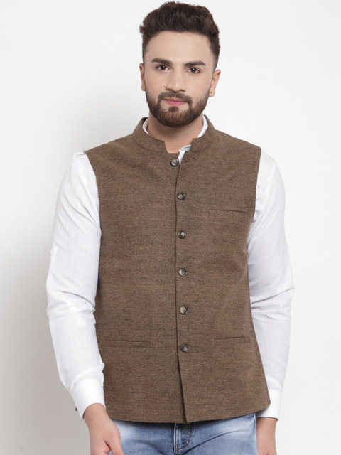 

NEUDIS Men Brown Solid Nehru Jacket