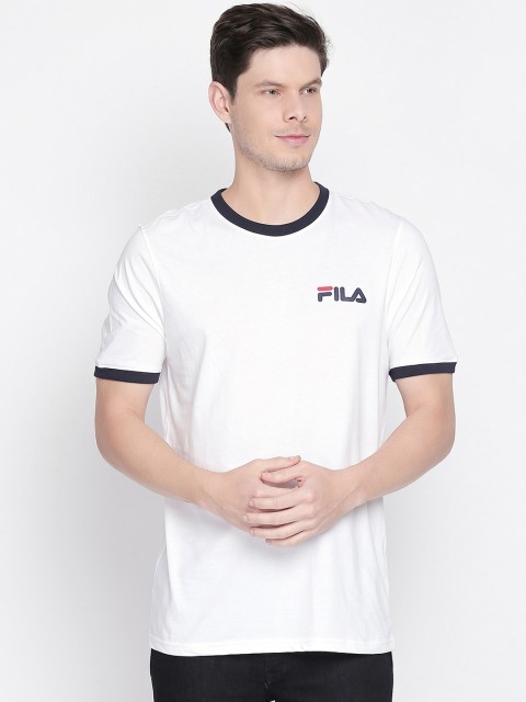 

FILA Men White Solid Round Neck T-shirt