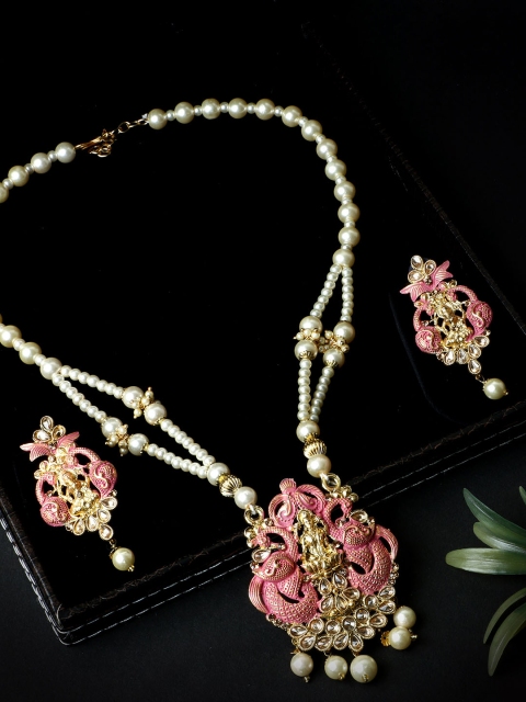 ANIKAS CREATION Women Gold-Toned & Pink Coloured Jewellery Set