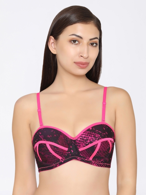 

Clovia Padded Underwired Printed Balconette Multiway Bra, Pink
