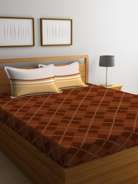 

STELLAR HOME Brown Abstract 104 TC Cotton 1 Queen Bedsheet with 2 Pillow Covers