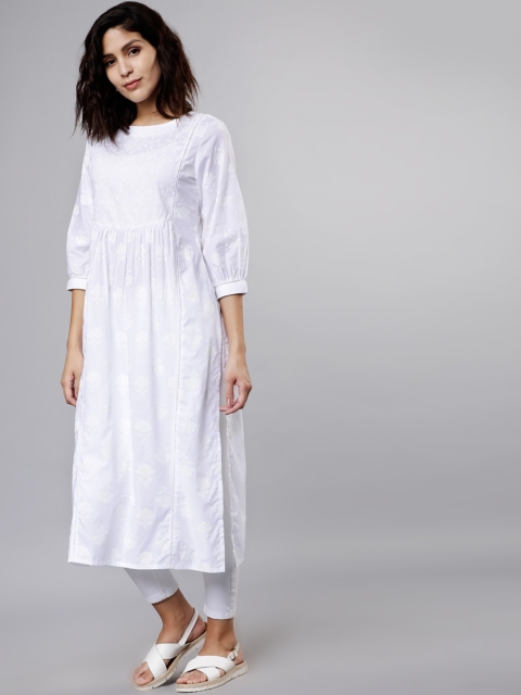 

Vishudh Women Off-White Printed A-Line Kurta