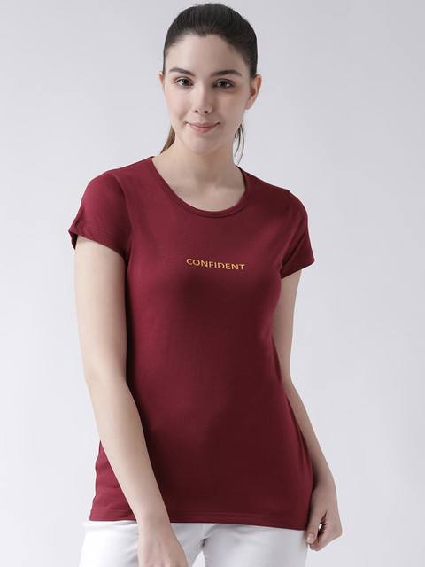 

GRIFFEL Women Maroon Printed Round Neck T-shirt