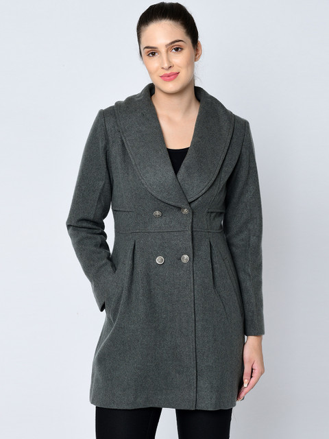 

Owncraft Women Grey Solid Wool Overcoat