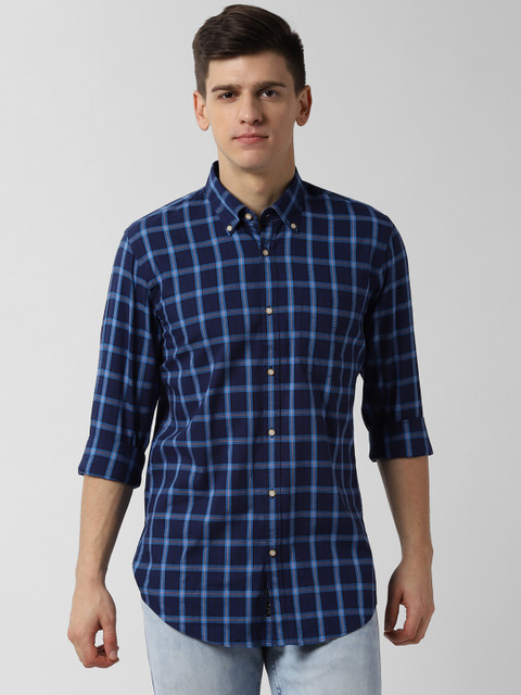 

Peter England Men Navy Blue Slim Fit Checked Casual Shirt