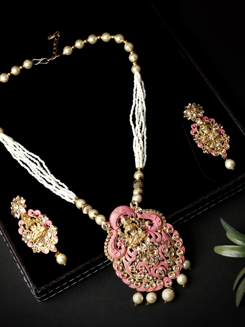 

ANIKAS CREATION Women Gold-Toned & Pink Coloured Jewellery Set