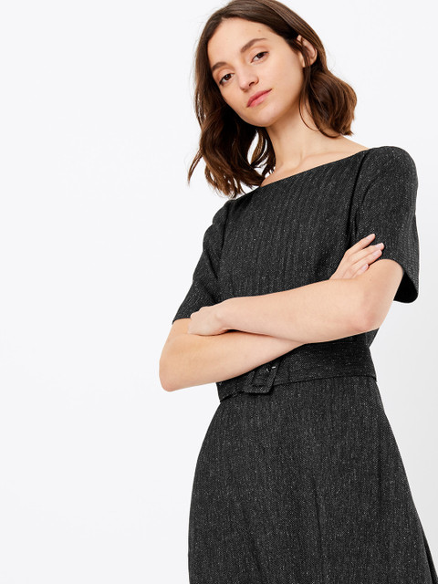 

Marks & Spencer Women Black Striped Fit and Flare Dress