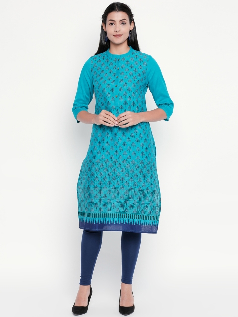 

RANGMANCH BY PANTALOONS Women Blue Printed Straight Kurta