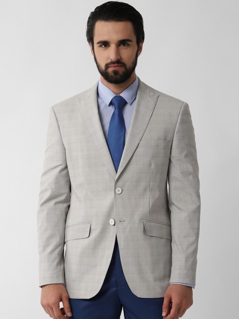 

Peter England Men Grey Self-Design Blazer