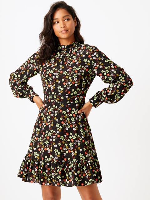 

Marks & Spencer Women Black Floral Print Fit and Flare Dress