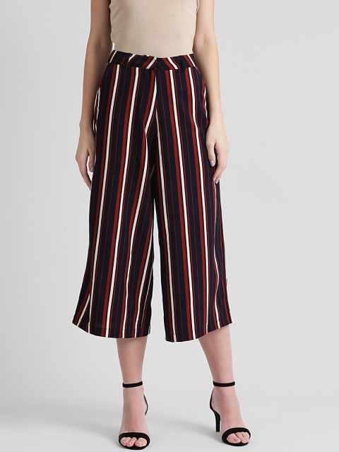 

Zink London Women Navy Blue & Red Loose Fit Striped Culottes