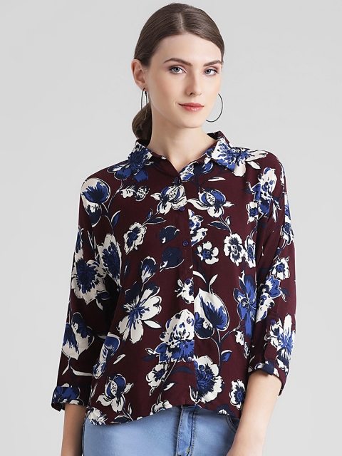 

Zink London Women Maroon & Blue Printed Shirt Style Top