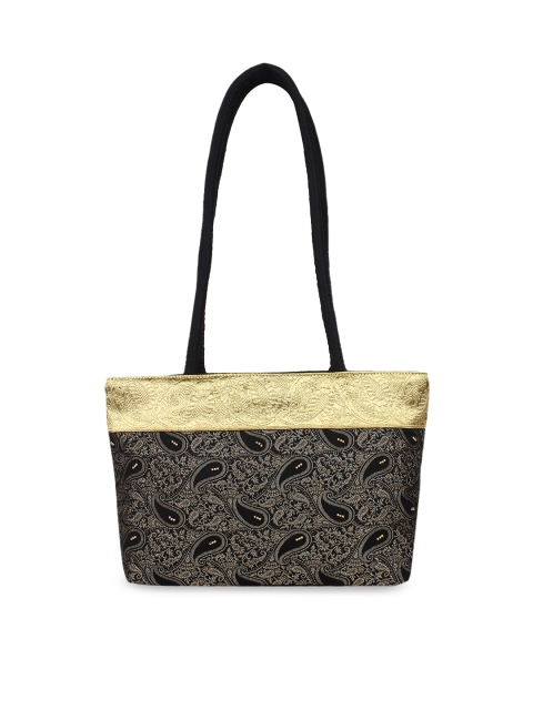 

Anekaant Black & Gold-Toned Woven Design Shoulder Bag