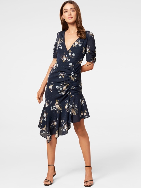 

Forever New Women Navy Blue Floral Print Sheath Dress