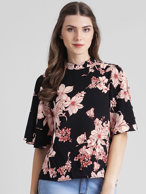 

Zink London Women Black Printed Styled Back Top