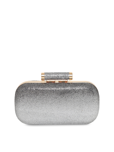 

KLEIO Women Black & Silver-Toned Embroidered Embroidered Clutch