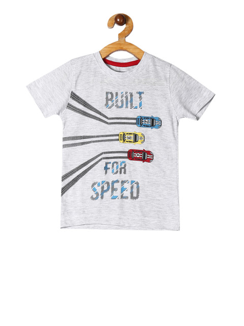 

Cherokee Boys Grey Melange Car Printed Round Neck T-shirt