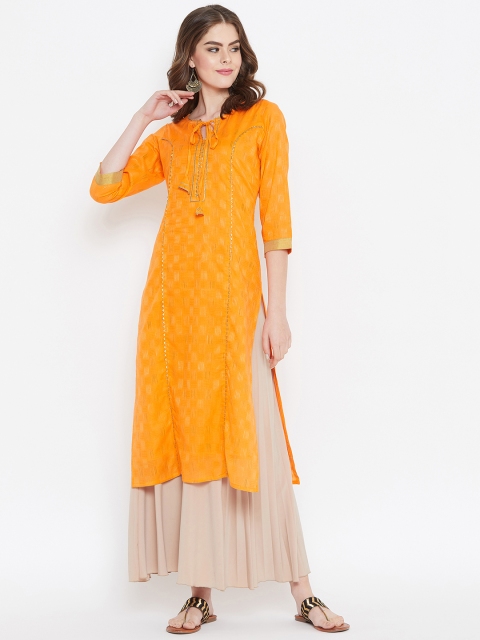 

Prakhya Women Orange Woven Design Straight Kurta