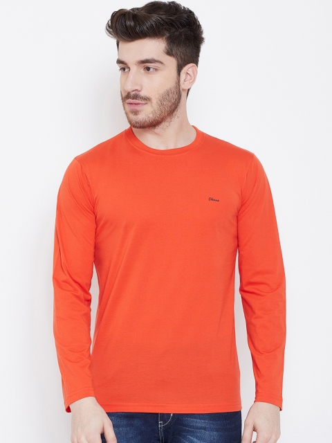 

Okane Men Coral Orange Solid Round Neck T-shirt
