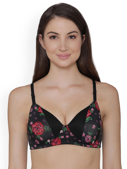 

Clovia Padded Non-Wired Floral Print Multiway Bra, Black