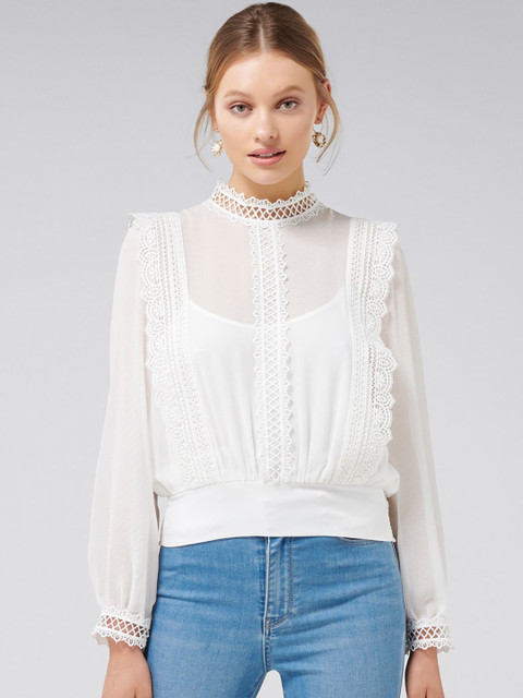 

Forever New Women White Solid Blouson Top