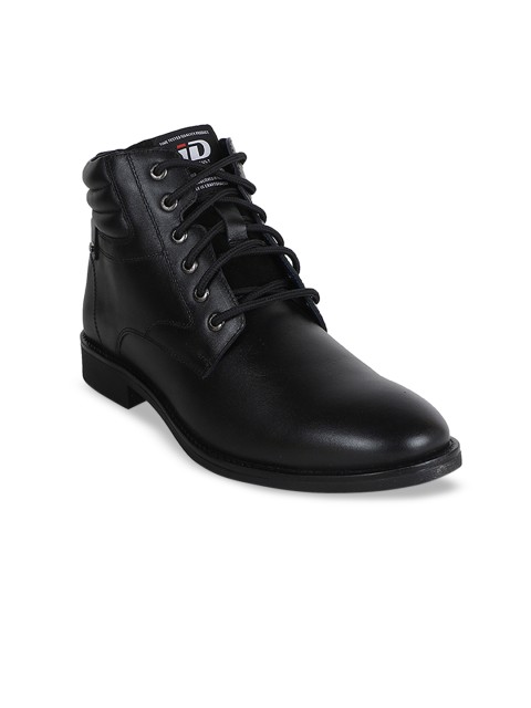 

ID Men Black Solid Leather High-Top Flat Boots
