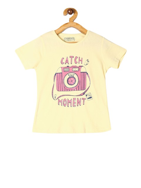 

Cherokee Girls Yellow Printed Round Neck T-shirt