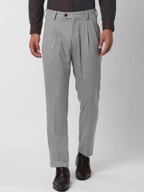 

Peter England Men Grey Slim Fit Checked Formal Trousers