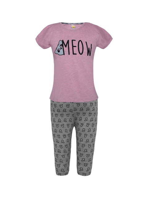 

Punkster Girls Pink & Grey Printed Night suit