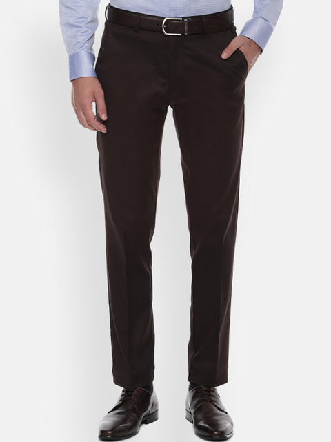

Louis Philippe Men Brown Slim Fit Solid Formal Trousers