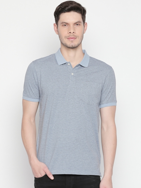 

BYFORD by Pantaloons Men Blue Striped Polo Collar T-shirt