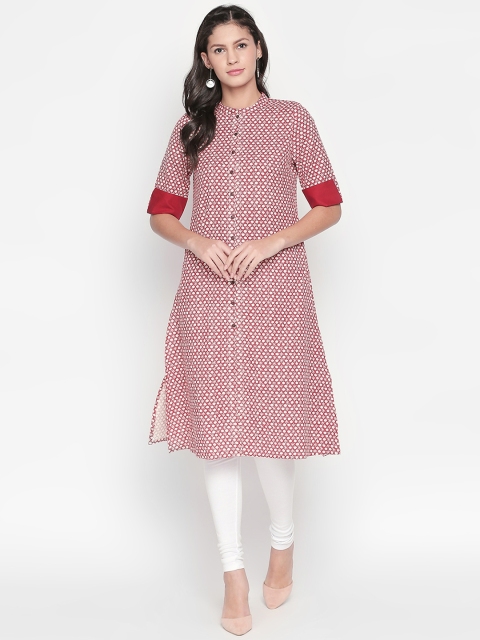 

RANGMANCH BY PANTALOONS Women Red & White Printed Straight Kurta