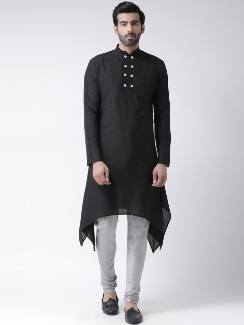

KISAH Men Black Solid Straight Kurta
