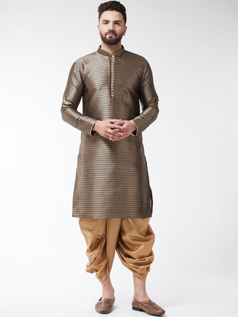 

SOJANYA Men Bronze-Toned & Golden-Coloured Self Design Kurta with Dhoti Pants