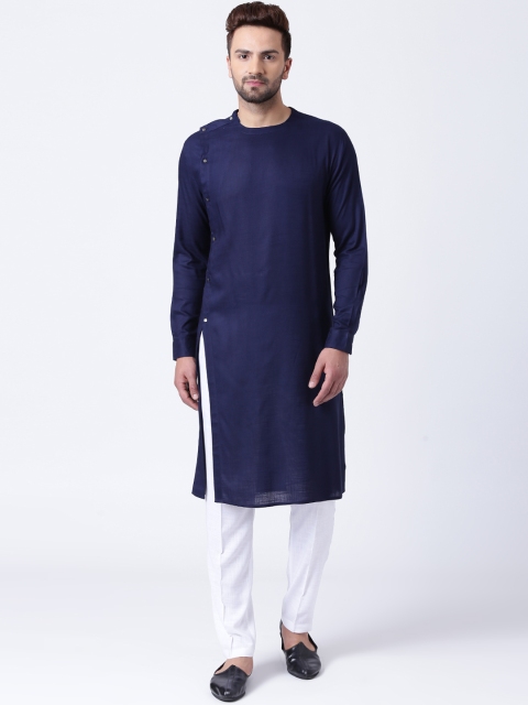 

I Know Men Navy Blue Solid Straight Kurta