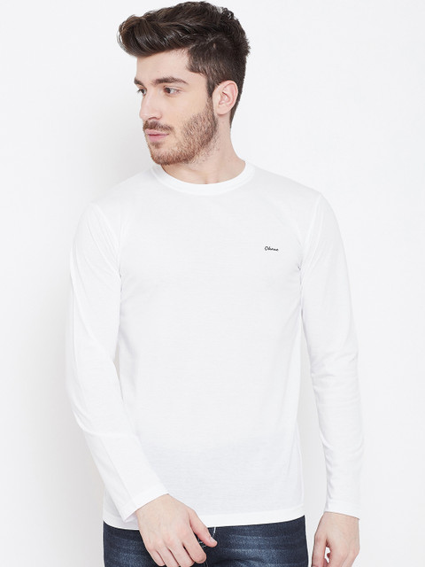 

Okane Men White Solid Round Neck T-shirt