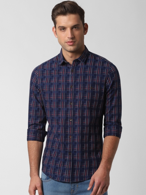 

Peter England Casuals Men Navy Blue & Pink Slim Fit Checked Casual Shirt