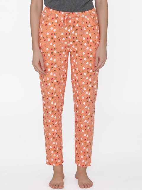 

Clovia Women Peach-Coloured & White Printed Pyjamas LB0176P16