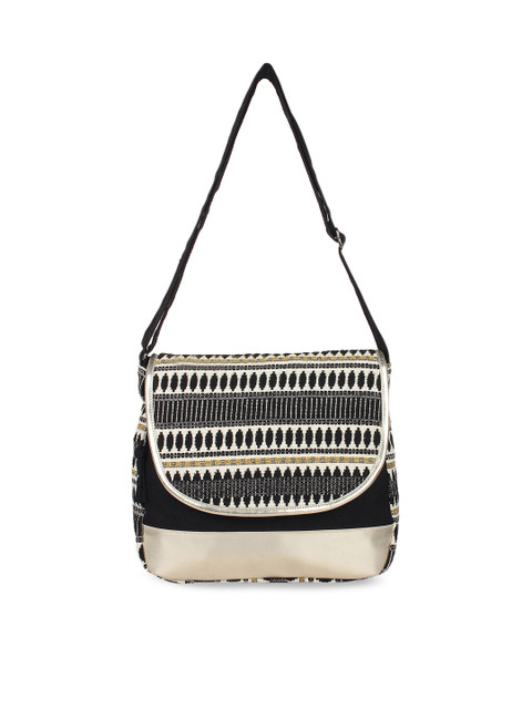 

Anekaant Black & White Self Design Jacquard Woven Shoulder Bag