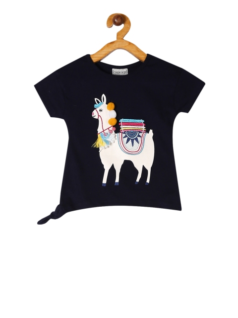 

Cherokee Girls Navy Blue Printed Round Neck Pure Cotton T-shirt